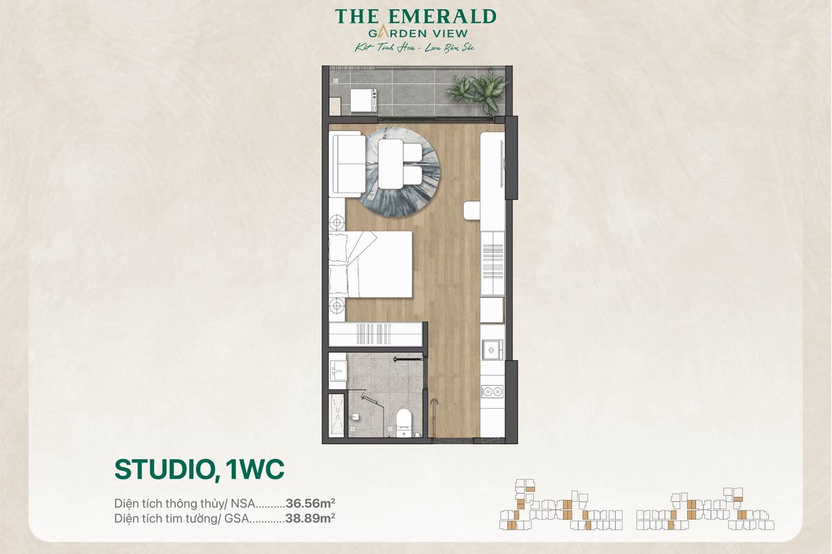 Phối cảnh STUDIO,1WC The Emerald Garden View